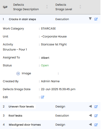 Defects and Snag Management in Construction Execution Software Screenshot - Realx ERP